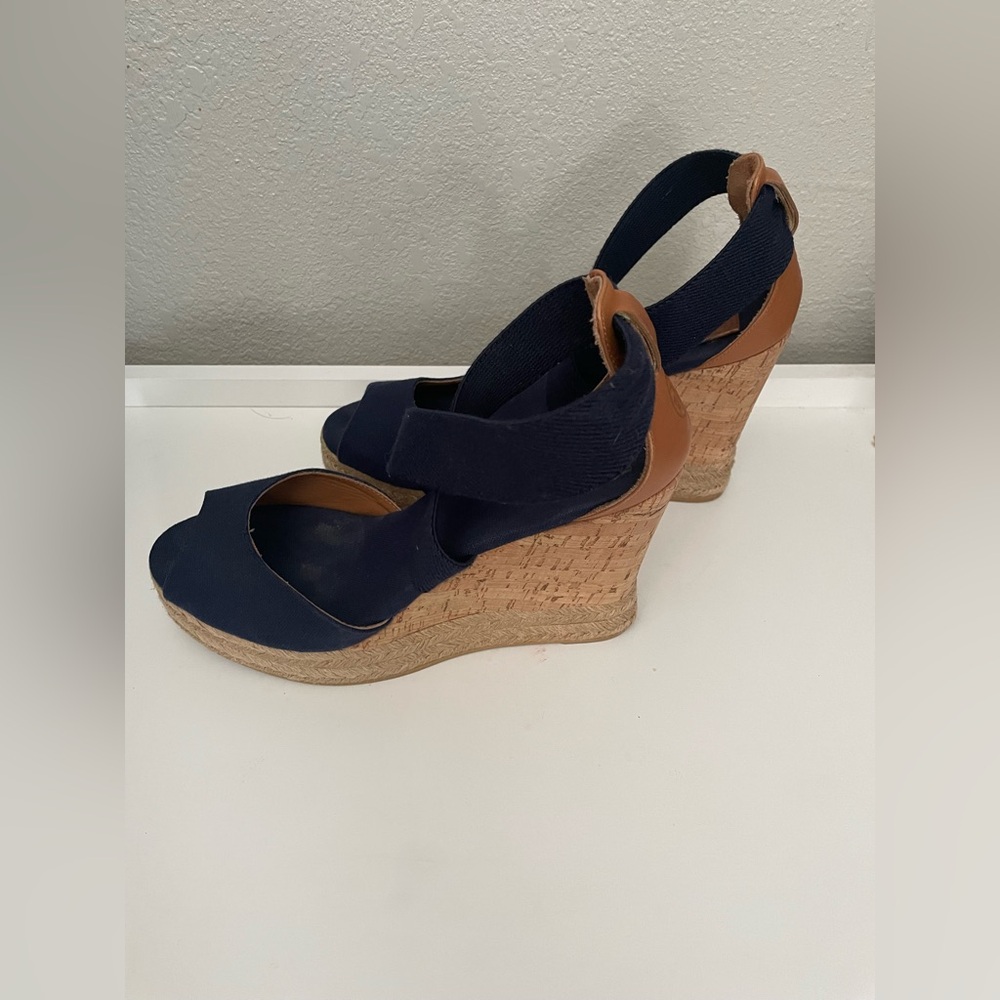 Tory Burch Natanya Wedge Espadrille Sandals Women's 10 Navy Shoes - Picture 5 of 9